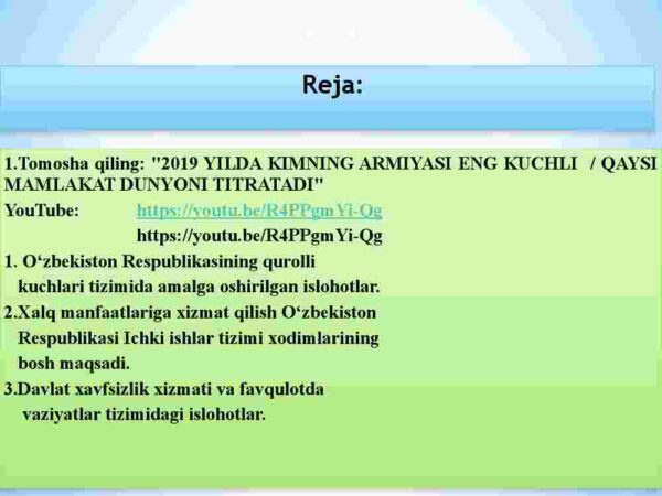 Oʻzbekistonda qurolli kuchlar, ichki ishlar va davlat xavfsizlik, favqulodda vaziyatlar xizmatlari tizimidagi islohotlar - Image 2