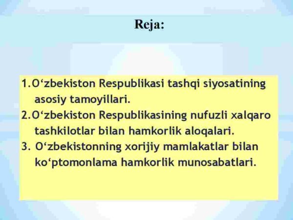 O'zbekistonning xalqaro aloqalari va jahon hamjamiyatidagi o'rni - Image 2