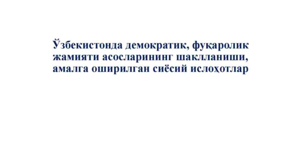 O'zbekistonda demokratik, fuqarolik jamiyati asoslarining shakllanishi, amalga oshirilgan siyosiy islohotlar