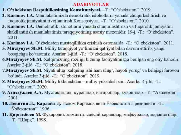 O'zbekistonda huquqiy siyosiy islohotlarning amalga oshirilishi, demokratik jamiyatni shakllantirish yo'lidagi islohotlar - Image 3