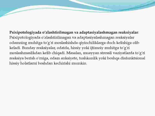 Psixipotologiyada o'zlashtirilmagan va adaptasiyalashmagan reaksiyalar - Image 3