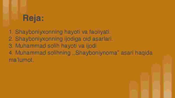 Shayboniyxon hayoti va ijodi Muhammad solih ijodi - Image 2