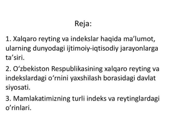 O'zbekiston Respublikasining xalqaro reyting va indekslardagi o'rni va nufuzining ortib borishi - Image 2