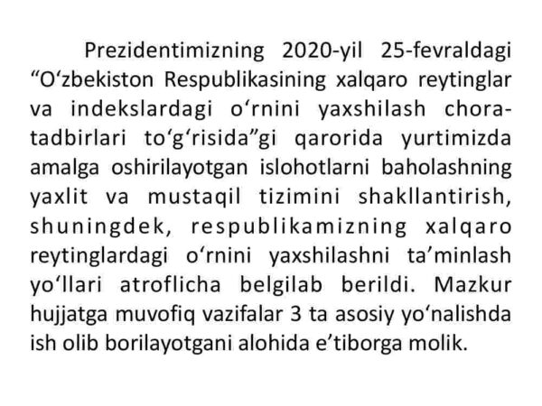 O'zbekiston Respublikasining xalqaro reyting va indekslardagi o'rni va nufuzining ortib borishi - Image 4