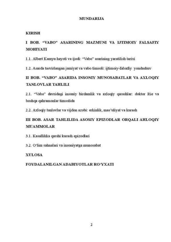 Albert Kamyuning "Vabo" asaridagi insoniy munosabatlar va axloqiy tanlovlar - Image 2
