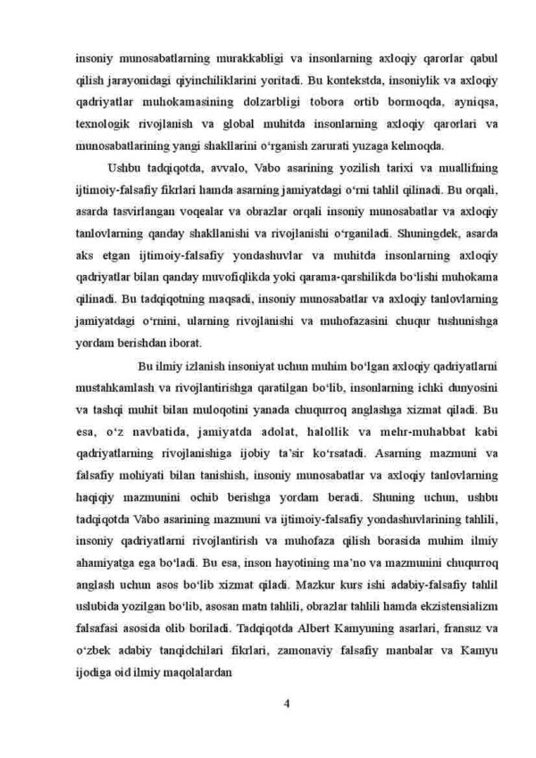 Albert Kamyuning "Vabo" asaridagi insoniy munosabatlar va axloqiy tanlovlar - Image 4