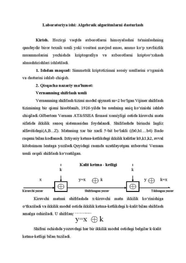 Laboratoriya ishi: Algebraik algoritmlarni dasturlash
