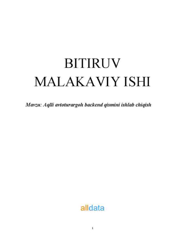 Aqlli avtoturargoh backend qismini ishlab chiqish