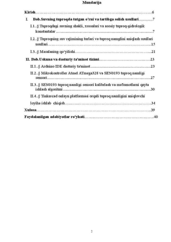 Arduino yordamida tuproq namligini aniqlovchi loyiha ishlab chiqish - Image 2