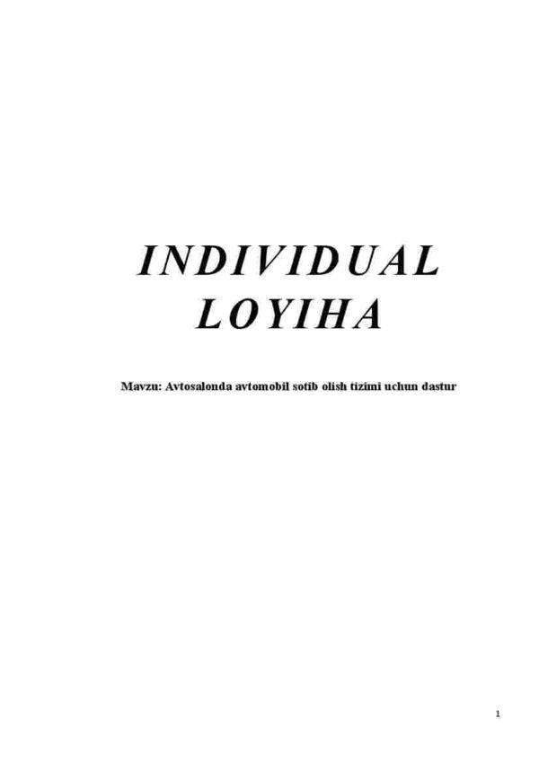 Avtosalonda avtomobil sotib olish tizimi uchun dastur