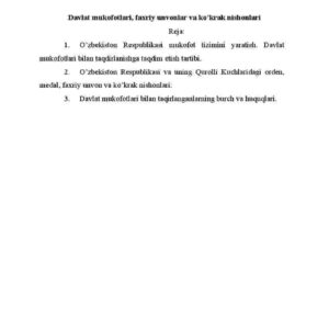 Davlat mukofotlari, faxriy unvonlar va ko’krak nishonlari
