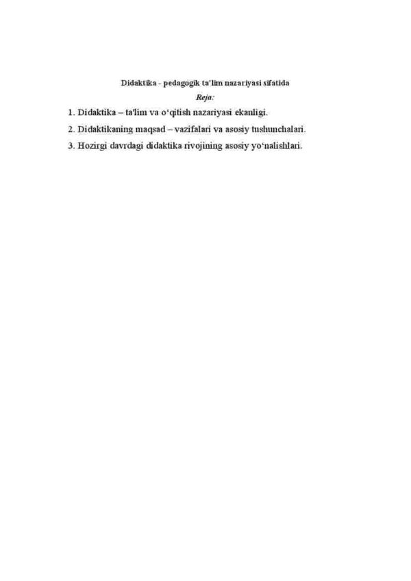 Didaktika - pedagogik ta'lim nazariyasi sifatida