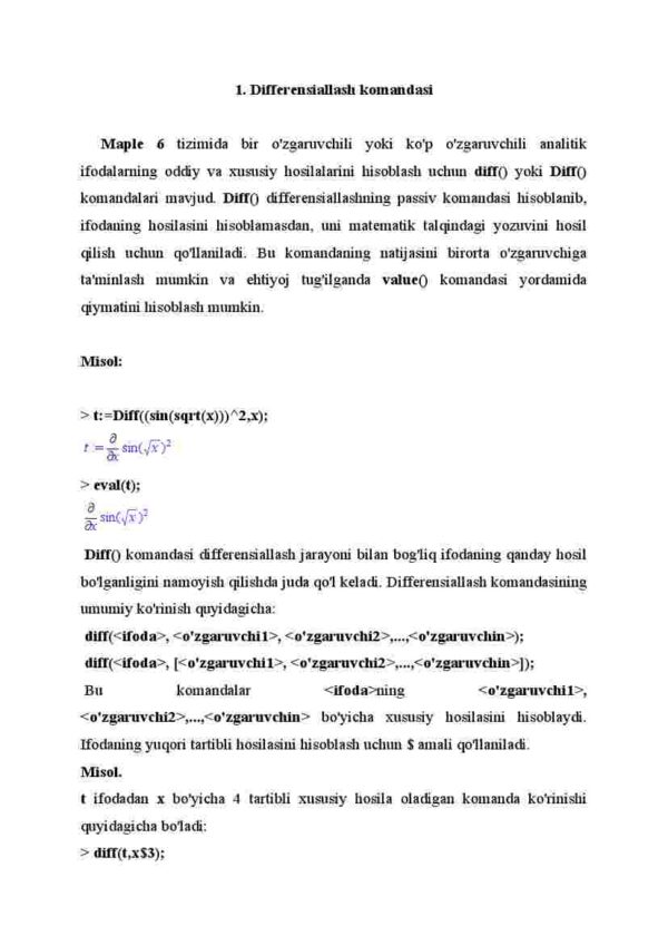 Differensiallash va integrallash komandalari - Image 2