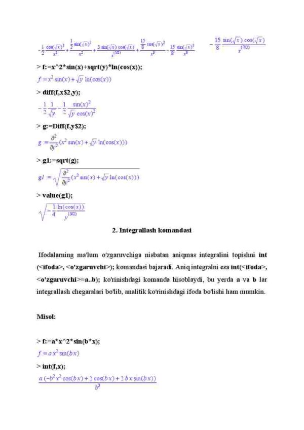 Differensiallash va integrallash komandalari - Image 3