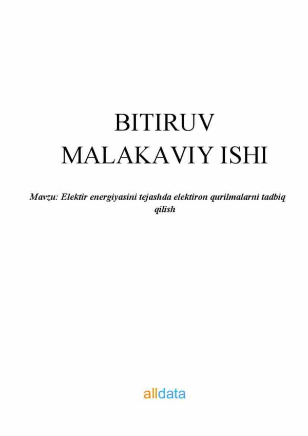 Elektir energiyasini tejashda elektiron qurilmalarni tadbiq qilish