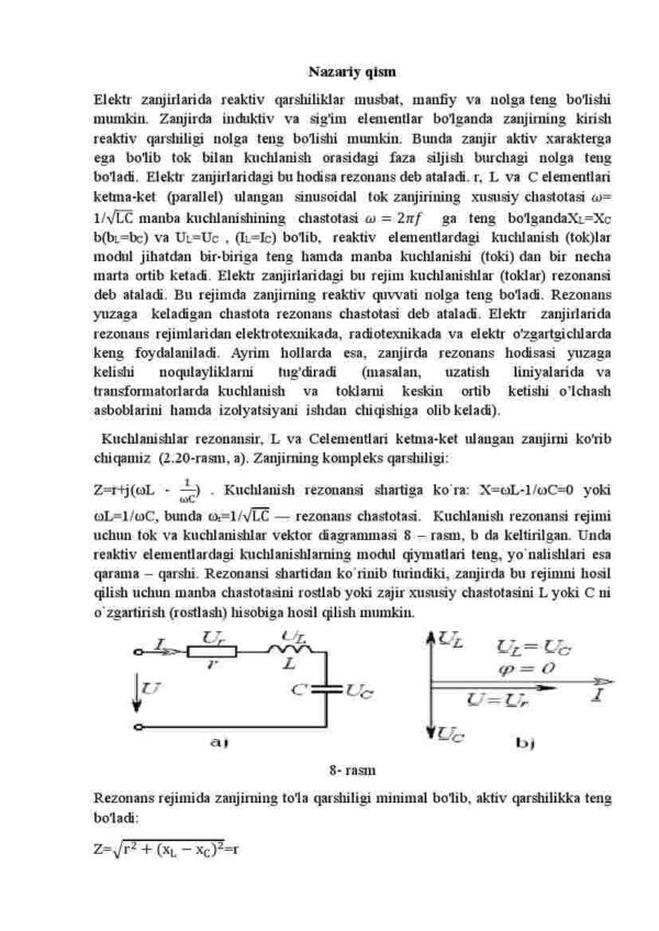 Elektr zanjirlarida rezonans. Kuchlanish rezonansi - Image 2