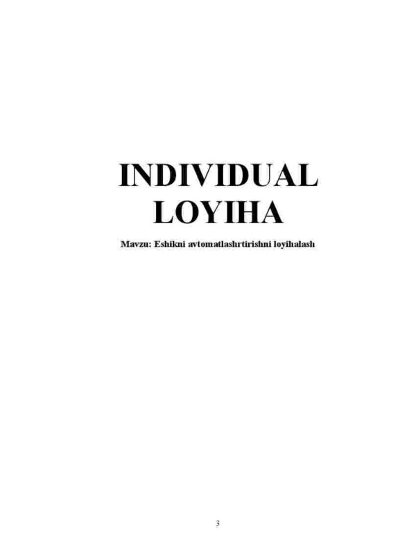 Eshikni avtomatlashrtirishni loyihalash