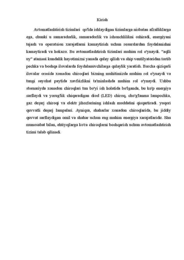 Fotorezistrdan kelayotgan qiymatni kamayishini hisoblash yordamida Avtomat uzib ulagichdan foydalanib xonodon chiroqlarini avtomatlashtirish dasturi va loyixasini yaratish - Image 3