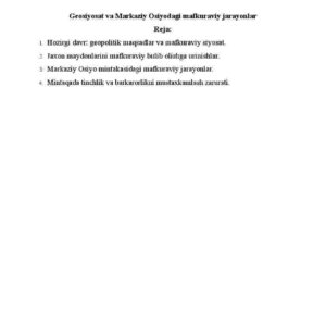 Geosiyosat va Markaziy Osiyodagi mafkuraviy jarayonlar