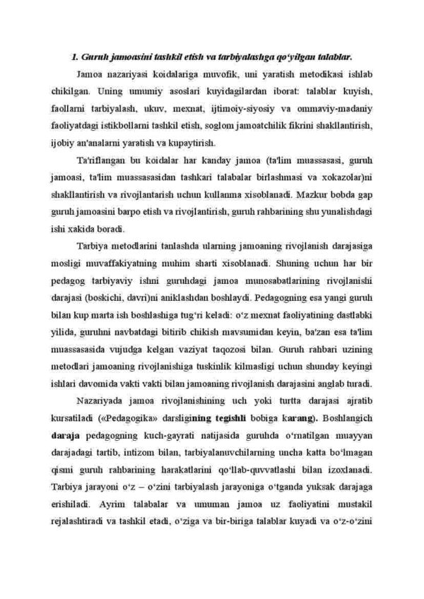 Guruh rahbarining shaxs va jamoani o'rganishi va tarbiyaviy ishlarni tashkilliashtirishi yo'llari va usullari - Image 2