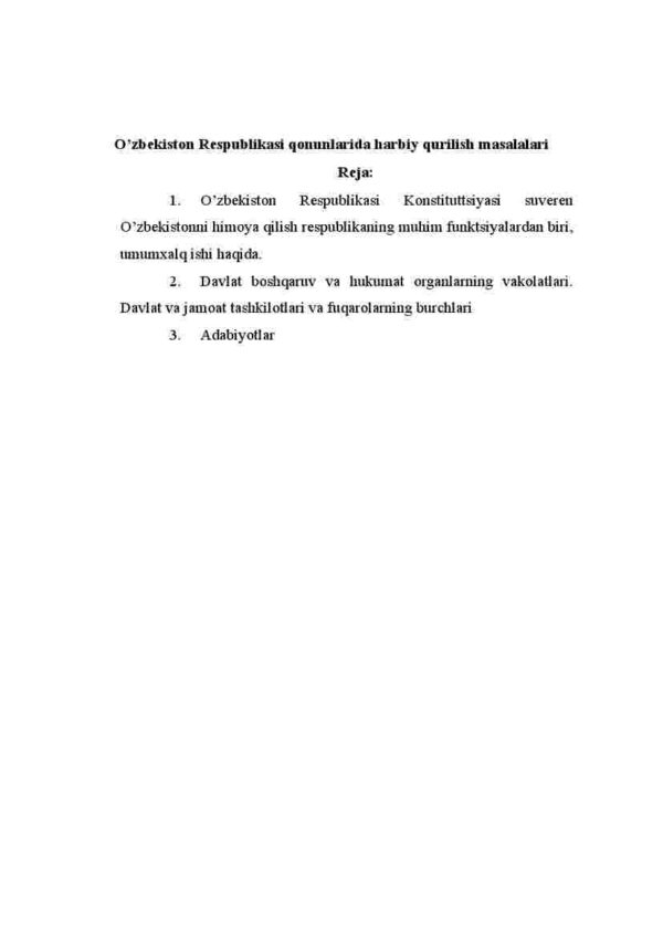 O'zbekiston Respublikasi qonunlarida harbiy qurilish masalalari
