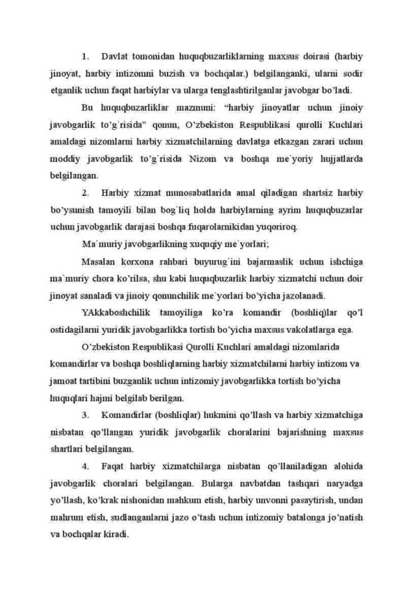 Harbiy xizmatchilar va harbiy o'quv yiginlarga chaqirilganlarning huquqiy javobgarligi - Image 3