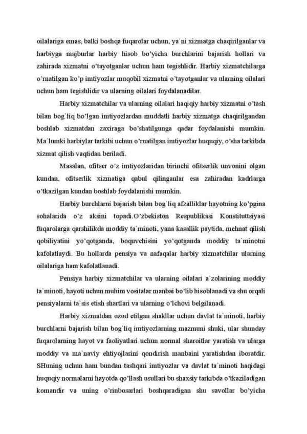 Harbiy xizmatchilar va ularning oila a'zolariga davlat ta'minoti va ularga beriladigan imtiyozlari - Image 3