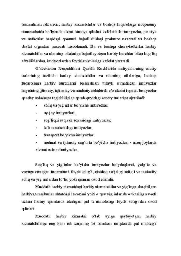 Harbiy xizmatchilar va ularning oila a'zolariga davlat ta'minoti va ularga beriladigan imtiyozlari - Image 4