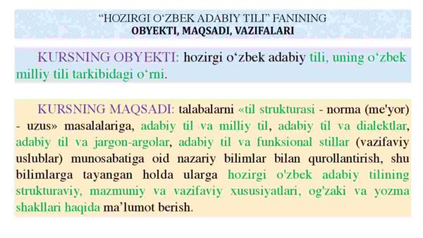 "Hozirgi o‘zbek adabiy tili" fanining predmeti, maqsad va vazifalari - Image 3