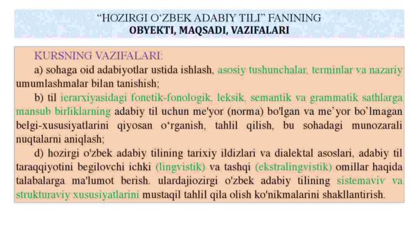 "Hozirgi o‘zbek adabiy tili" fanining predmeti, maqsad va vazifalari - Image 4