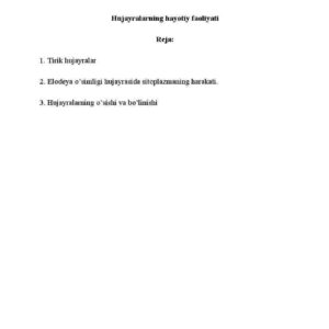 Hujayralarning hayotiy faoliyati