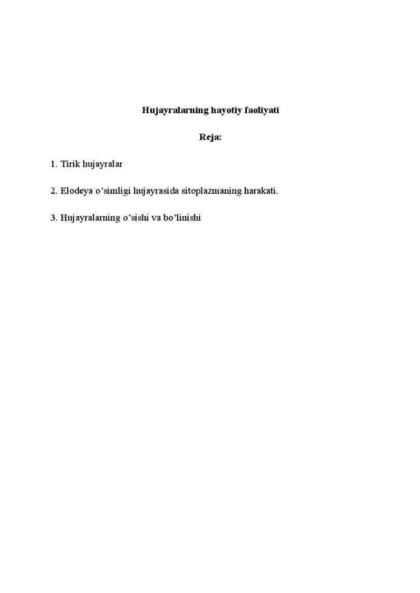 Hujayralarning hayotiy faoliyati