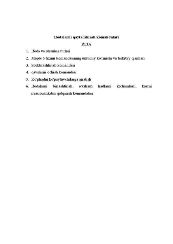 Ifodalarni qayta ishlash komandalari