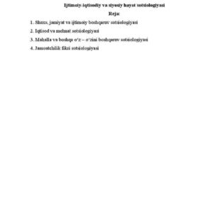 Ijtimoiy-iqtisodiy va siyosiy hayot sotsiologiyasi