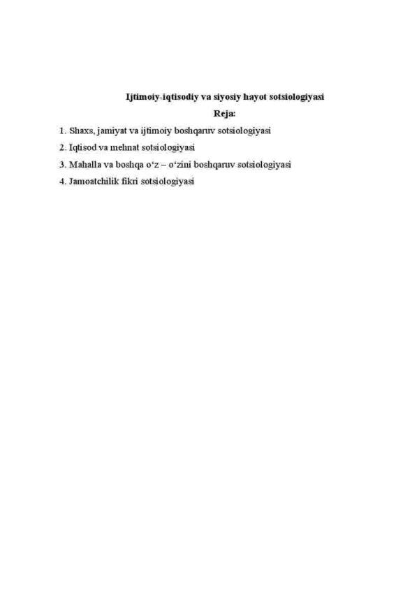 Ijtimoiy-iqtisodiy va siyosiy hayot sotsiologiyasi
