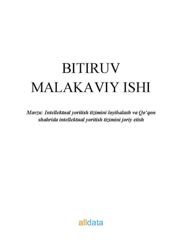 Intellektual yoritish tizimini loyihalash va Qo'qon shahrida intellektual yoritish tizimini joriy etish