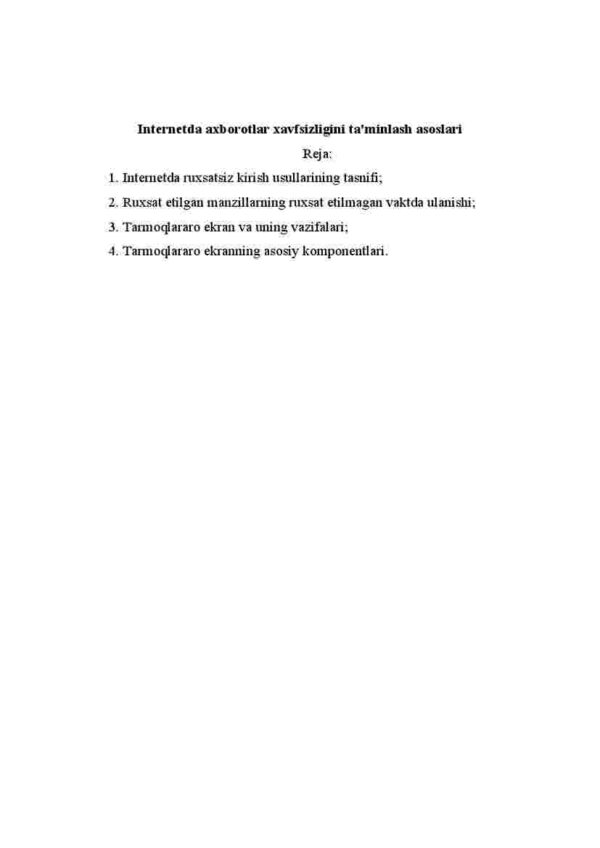Internetda axborotlar xavfsizligini ta'minlash asoslari