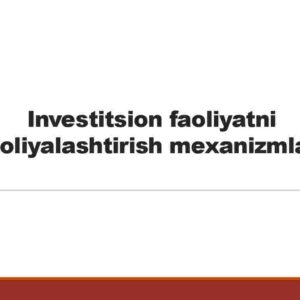Investitsion faoliyatni moliyalashtirish mexanizmlari