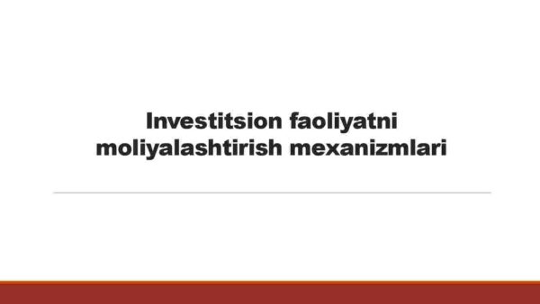 Investitsion faoliyatni moliyalashtirish mexanizmlari