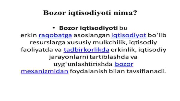 Iqtisodiy islohotlar, xususiy mulkchilikning shakllanishi.O'zbekistonda bozor munosabatlarining rivojlanishi - Image 3