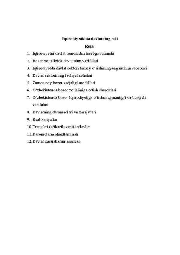 Iqtisodiy siklda davlatning roli
