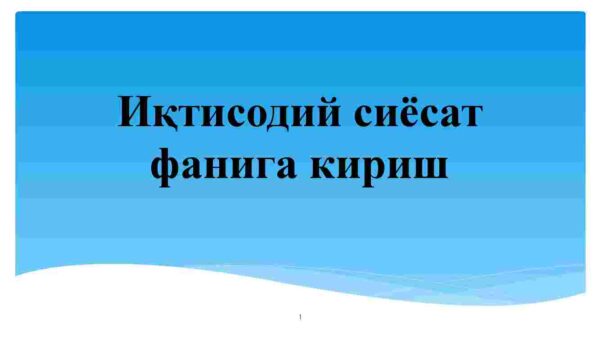 Iqtisodiy siyosat faniga kirish