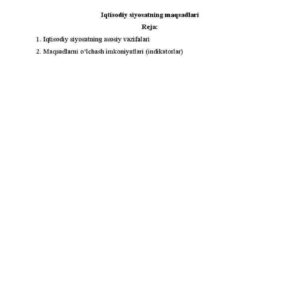 Iqtisodiy siyosatning maqsadlari