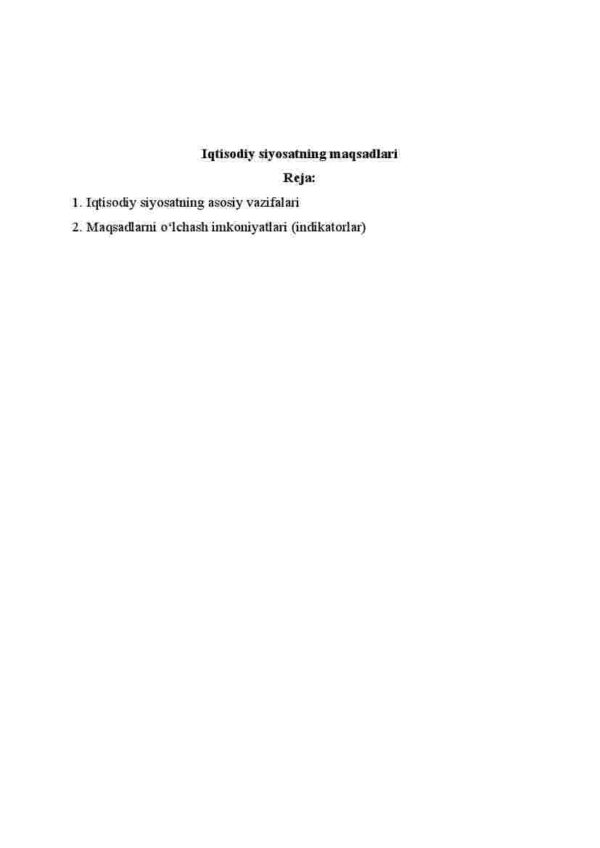 Iqtisodiy siyosatning maqsadlari