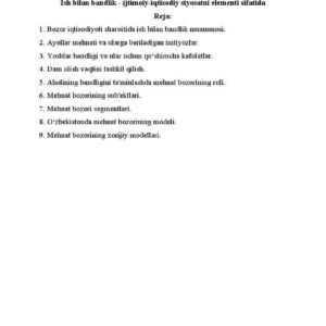 Ish bilan bandlik - ijtimoiy-iqtisodiy siyosatni elementi sifatida