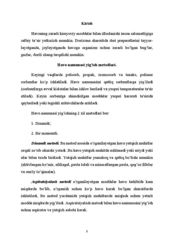 Ish joyi havosini zararli moddalar bilan ifloslanishini gigienik baholash usullari - Image 2