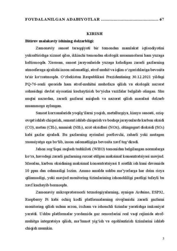 Ishlab chiqarish korxonalari hududlarida zaharli gazlar konsentratsiyasini aniqlovchi elektron qurilmani tadqiq qilish - Image 3