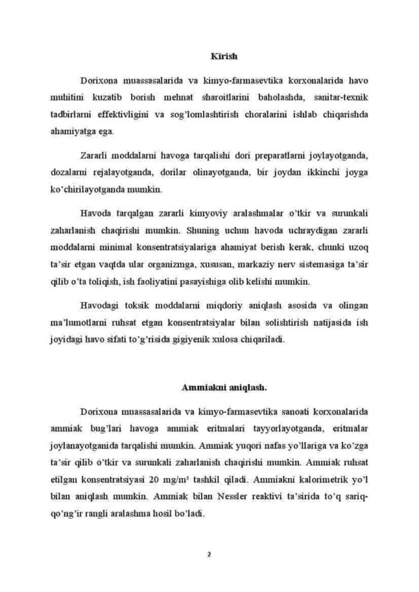 Ishlab chiqarish xonalari havosidagi gazsimon kimyoviy moddalarning gigienik reglamentatsiyasi va tekshirish metodlari - Image 2