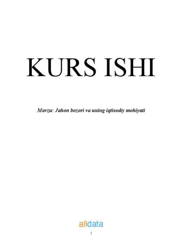 Jahon bozori va uning iqtisodiy mohiyati