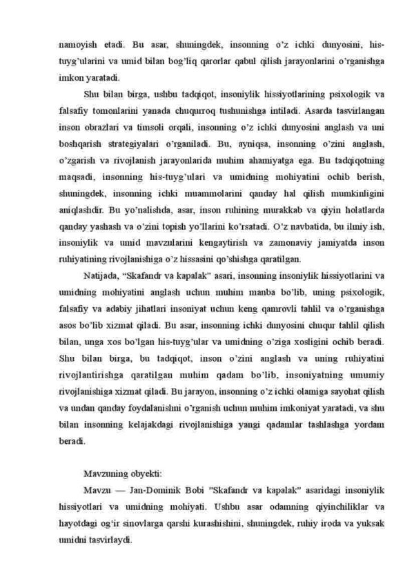Jan-Dominik bobi "Skafandr va kapalak" asarida insoniylik hissiyotlari va umidning mohiyati - Image 4